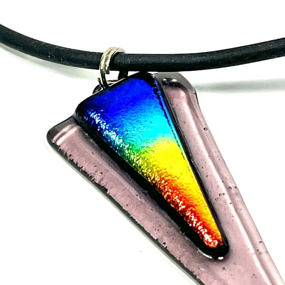 LGBTQ Pride Pink Glass Pendant Necklace Rainbow Dichroic‎ Cord Choker